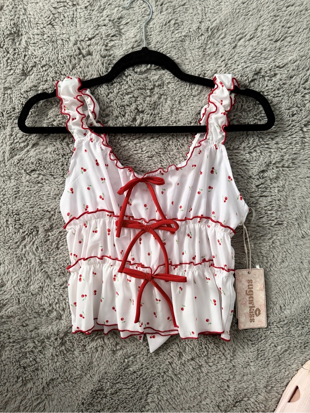 NWT Sweet Cherry Tie-Front Ruffle Top w/ Matching Hair Bow